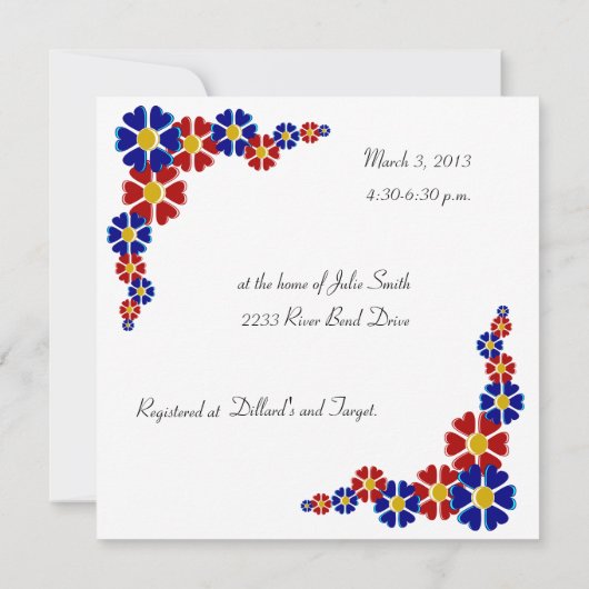 Baby shower-uitnodiging voor blauwe en rode retro kaart (Achterkant)