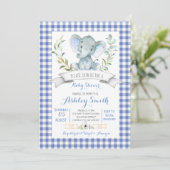 Baby shower-uitnodiging voor de olifant van Gingha Kaart (Staand voorkant)