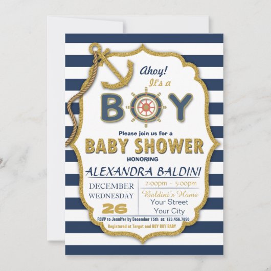 Baby shower Uitnodiging voor een jongen (Voorkant)
