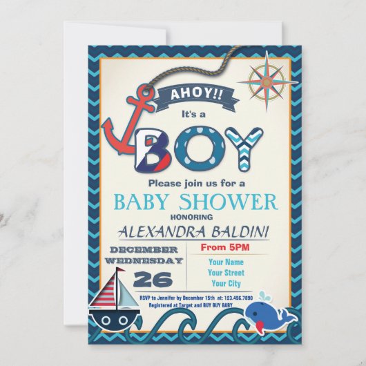 baby shower Uitnodiging voor een jongen (Voorkant)