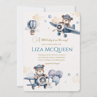 Baby shower uitnodiging voor een schattige piloot