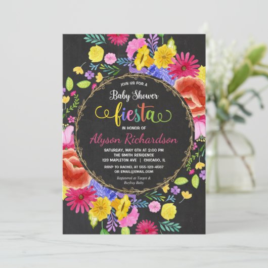 Baby shower-uitnodiging voor Fiesta, florale water Kaart (Staand voorkant)