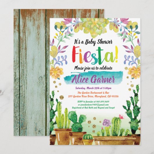 Baby shower-uitnodiging voor Fiesta met cactus Kaart (Voorkant / Achterkant)