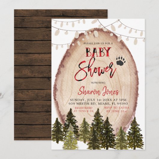 Baby shower-uitnodiging voor Forest Lumberjack Kaart (Voorkant / Achterkant)