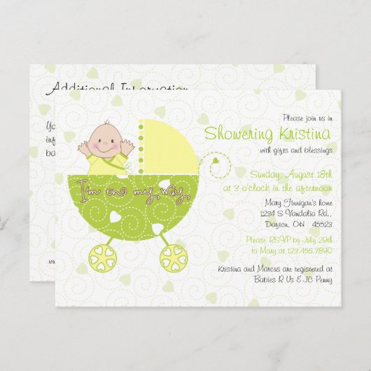 Baby shower Uitnodiging voor Gender Unknown Carria (Voorkant / Achterkant)