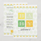 Baby shower uitnodiging voor groene en gele blokke (Voorkant / Achterkant)