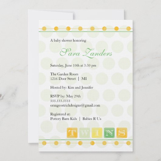 Baby shower uitnodiging voor groene en gele blokke (Achterkant)