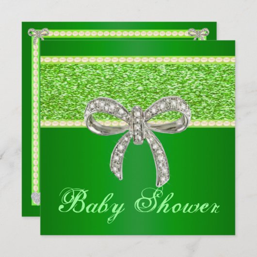 Baby shower Uitnodiging voor groene Glitter Diamon (Voorkant / Achterkant)