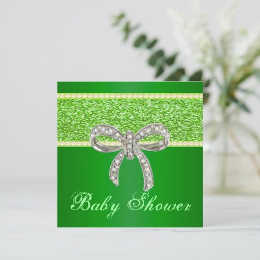 Baby shower Uitnodiging voor groene Glitter Diamon (Staand voorkant)