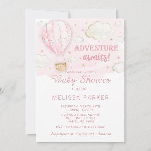 Baby shower-uitnodiging voor hot-luchtballon kaart (Voorkant)