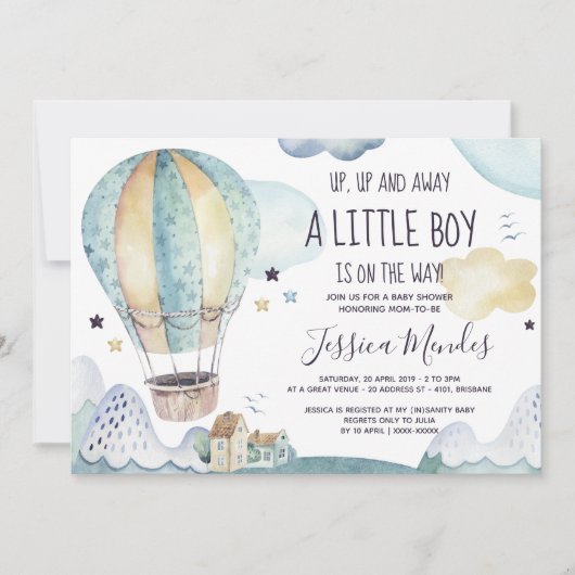 Baby shower-uitnodiging voor hot-luchtballon kaart (Voorkant)