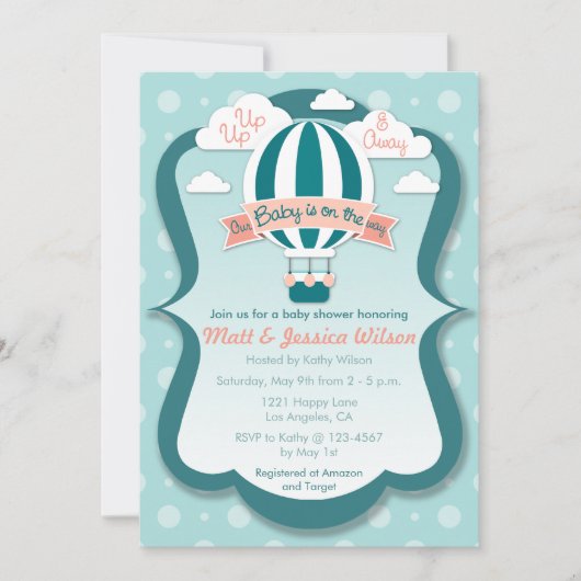 Baby shower-uitnodiging voor hot-luchtballon kaart (Voorkant)