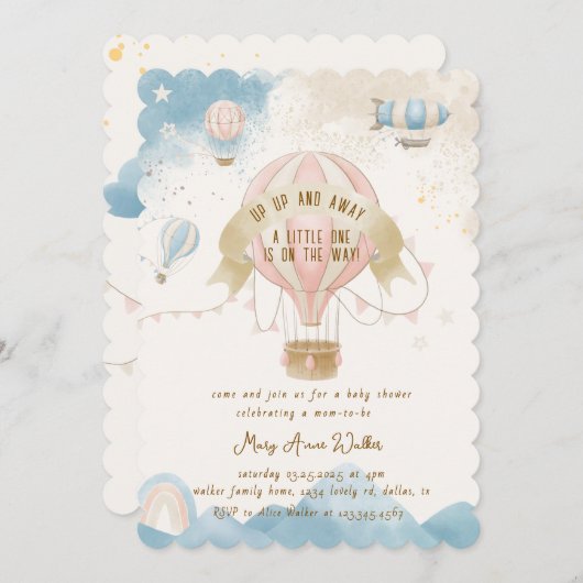 Baby shower-uitnodiging voor hot-luchtballon kaart (Voorkant / Achterkant)