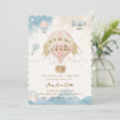 Baby shower-uitnodiging voor hot-luchtballon kaart (Staand voorkant)