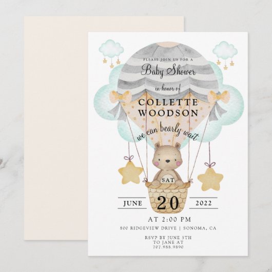 Baby shower-uitnodiging voor hot-luchtballon kaart (Voorkant / Achterkant)