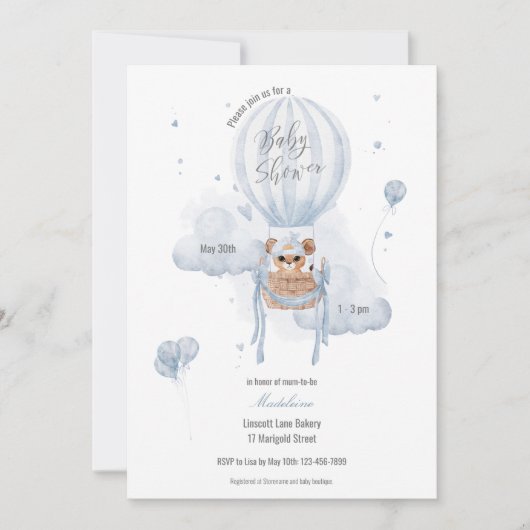Baby shower-uitnodiging voor hot-luchtballon kaart (Voorkant)