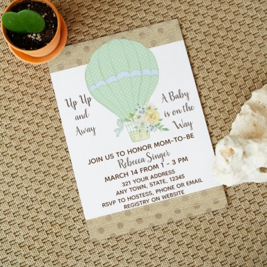Baby shower-uitnodiging voor hot-luchtballon kaart