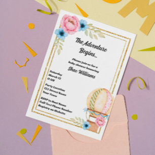 Baby shower-uitnodiging voor hot-luchtballon kaart