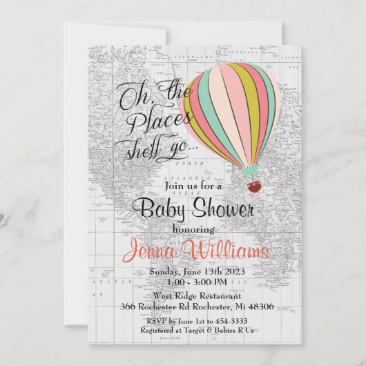 Baby shower-uitnodiging voor hot-luchtballon kaart (Voorkant)