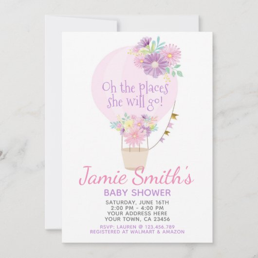 Baby shower-uitnodiging voor hot-luchtballon kaart (Voorkant)