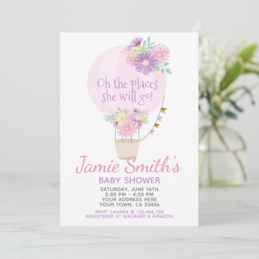 Baby shower-uitnodiging voor hot-luchtballon kaart (Staand voorkant)