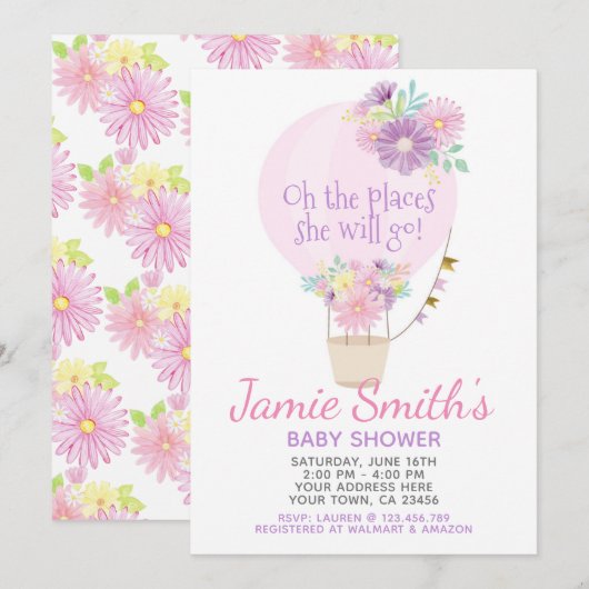 Baby shower-uitnodiging voor hot-luchtballon kaart (Voorkant / Achterkant)