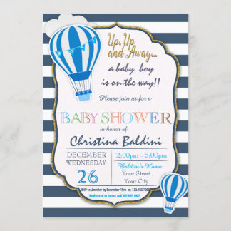 Baby shower-uitnodiging voor hot-luchtballon kaart