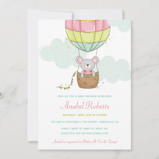 Baby shower-uitnodiging voor hot-luchtballon kaart (Voorkant)