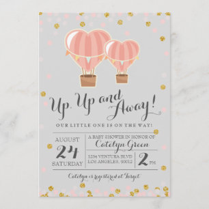 Baby shower-uitnodiging voor hot-luchtballon kaart
