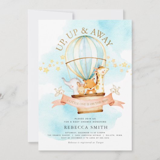 Baby shower-uitnodiging voor hot-luchtballon kaart (Voorkant)
