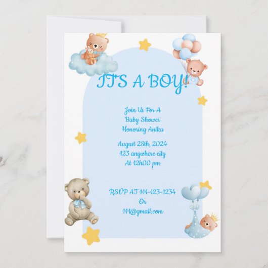 BABY SHOWER UITNODIGING voor jongens (Voorkant)