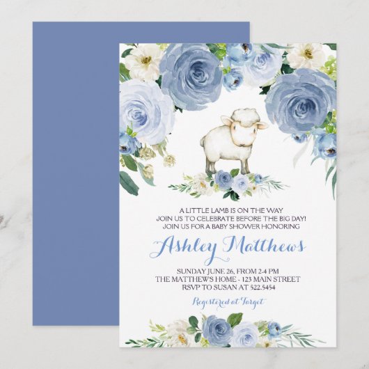 baby shower - uitnodiging voor lammeren (Voorkant / Achterkant)