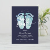 baby shower uitnodiging voor marineblauw (Staand voorkant)