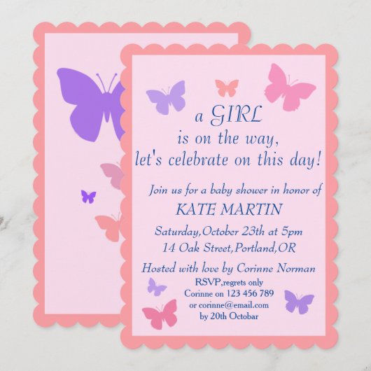 baby shower-uitnodiging voor meisje kaart (Voorkant / Achterkant)