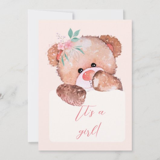 Baby shower uitnodiging voor meisje met klein beer (Achterkant)