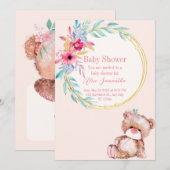 Baby shower uitnodiging voor meisje met klein beer (Voorkant / Achterkant)