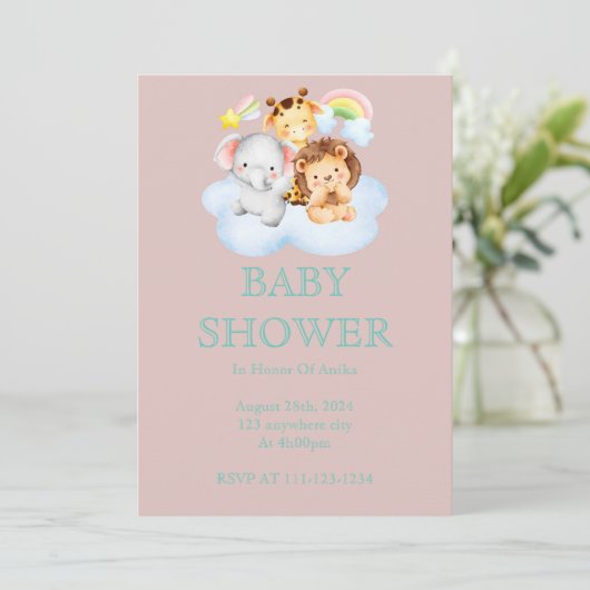BABY SHOWER UITNODIGING VOOR MEISJES (Staand voorkant)