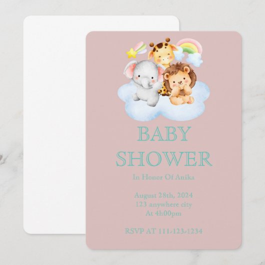 BABY SHOWER UITNODIGING VOOR MEISJES (Voorkant / Achterkant)