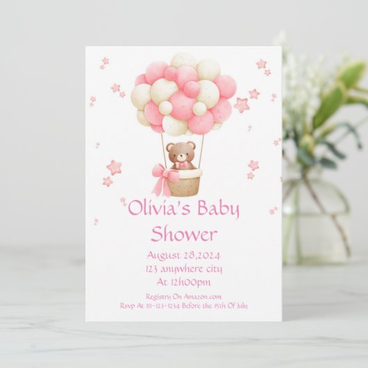 BABY SHOWER UITNODIGING VOOR MEISJES IN ROZE (Staand voorkant)
