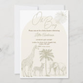 Baby shower uitnodiging voor neutraal safari oh bo (Voorkant)