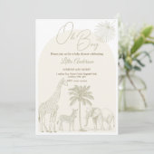 Baby shower uitnodiging voor neutraal safari oh bo (Staand voorkant)