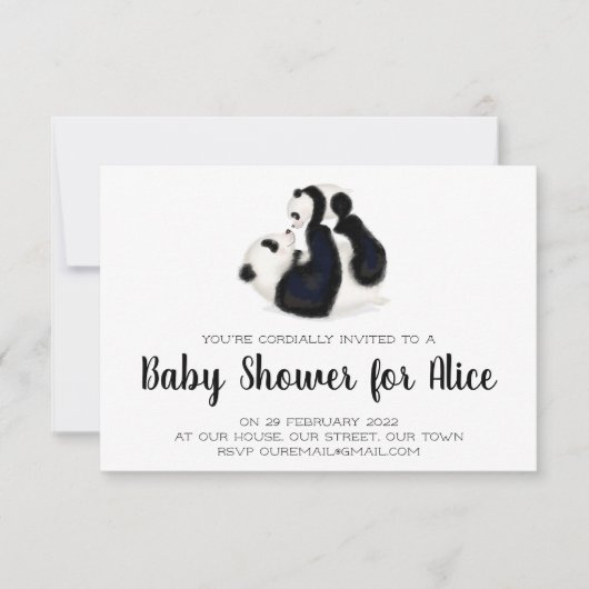 Baby shower-uitnodiging voor panda en cub RSVP kaartje (Voorkant)
