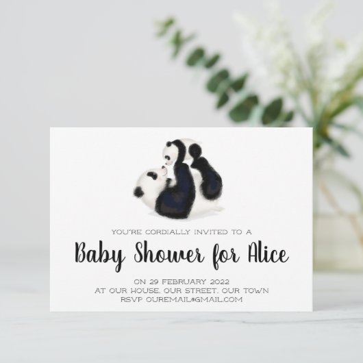 Baby shower-uitnodiging voor panda en cub RSVP kaartje (Staand voorkant)