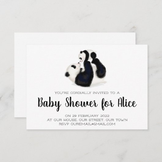 Baby shower-uitnodiging voor panda en cub RSVP kaartje (Voorkant / Achterkant)