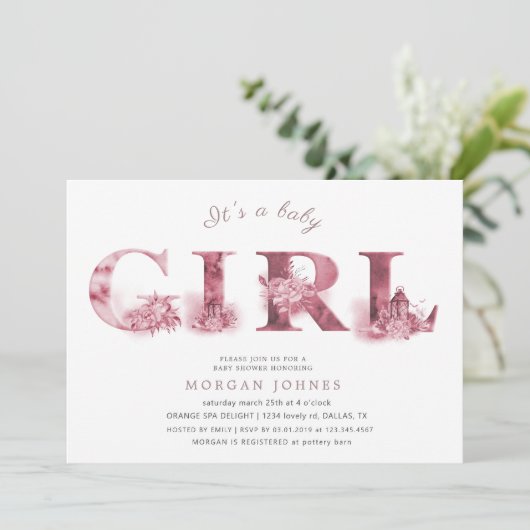 baby shower uitnodiging voor rode florale vorm (Staand voorkant)