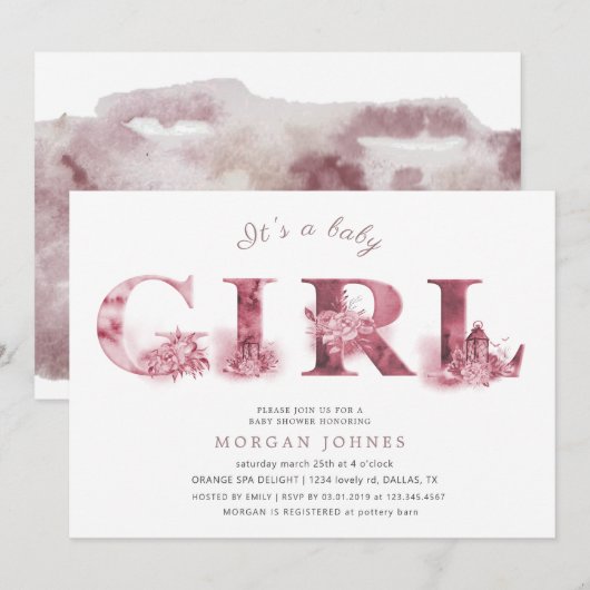 baby shower uitnodiging voor rode florale vorm (Voorkant / Achterkant)