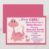 Baby shower-uitnodiging voor roze dinosaur kaart (Voorkant / Achterkant)