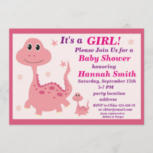 Baby shower-uitnodiging voor roze dinosaur kaart