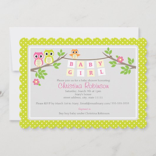 baby shower uitnodiging voor schattige meisjes (Voorkant)