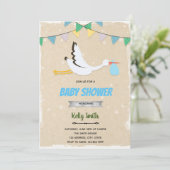 Baby shower-uitnodiging voor Stork boy Kaart (Staand voorkant)